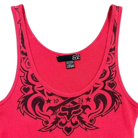 Vintage Y2K Fox Racing Tank Top Women’s Size Large Grunge Graphic Pink - Picture 2 of 5